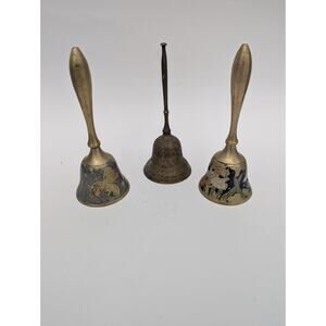Enamel and Brass Bells Vintage 6" Set Lot Of 3
